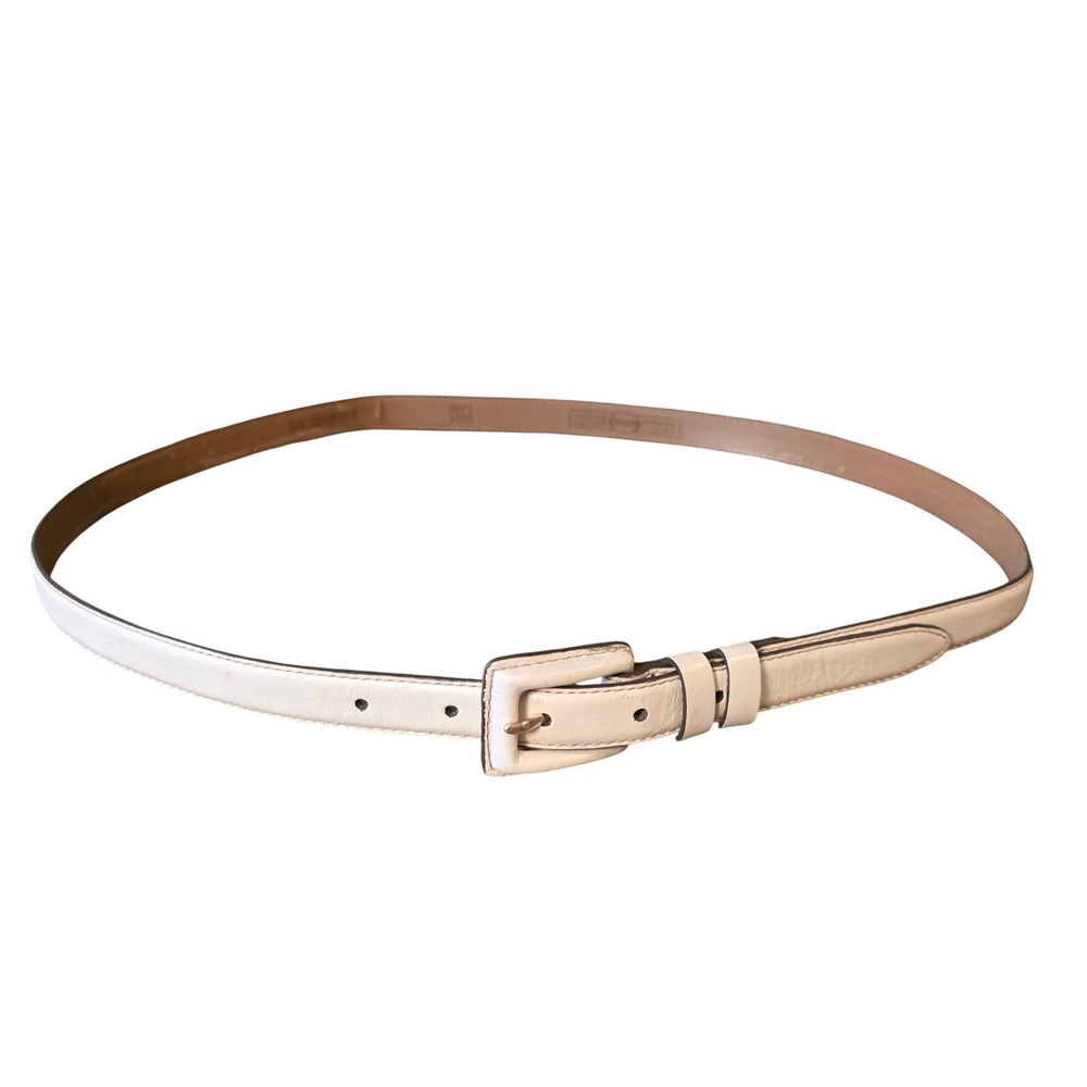 Fossil Womens Skinny Leather Belt Cream White Gold Buckle XL BT7898100
